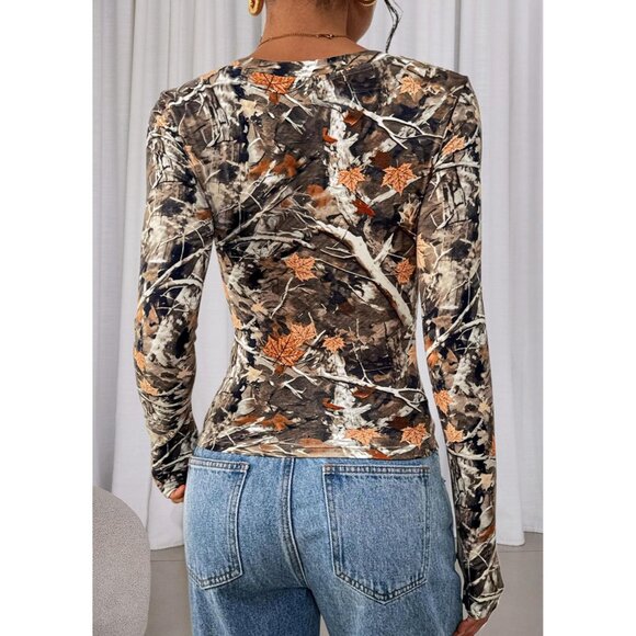 Women’s Long Sleeve Crop Top Deep V Neck Slim Fit Casual Fall Trendy - Picture 6 of 8